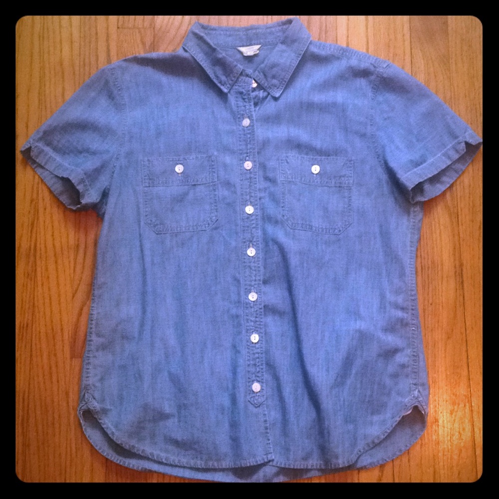J.Crew short sleeved mock-denim blouse, sz M